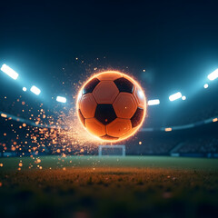 Fototapeta premium Glowing Soccer Ball in Stadium with Sparks