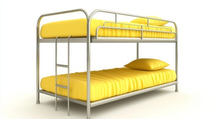 Bright Yellow Bunk Bed with Two Mattresses in Modern Design