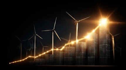 Wind Power Growth with Wind Turbines and Rising Graph Indicating Renewable Energy Trends and Positive Environmental Impact