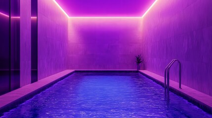 Serene Indoor Swimming Pool with Colorful Neon Ambient Lighting