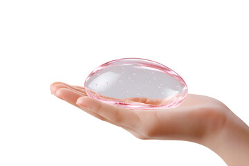 Hand Holding a Transparent Pink Object on transparent background Showing Transparency