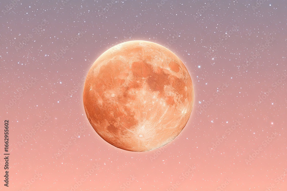 Poster capturing the ethereal beauty of a glowing supermoon illuminating the twilight sky blending hues of 