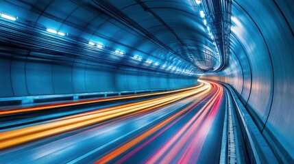 Obraz premium Tunnel Highway Night Traffic Blurred Lights