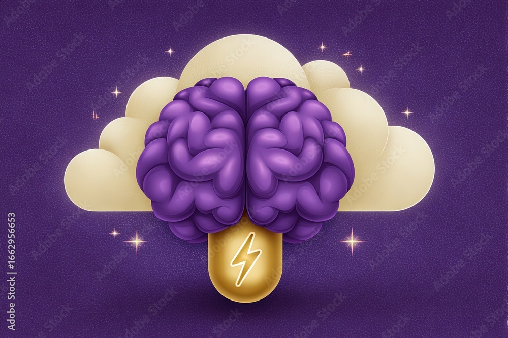 Aufkleber a visually striking illustration of a purple brain symbolizing creativity and knowledge emerging fro