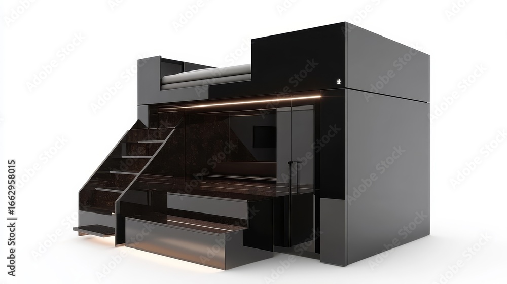 Poster Modern Minimalist Black Space with Stairs and Open Design Features