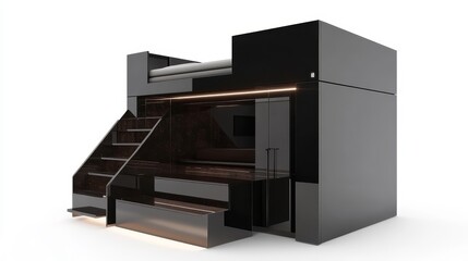 Modern Minimalist Black Space with Stairs and Open Design Features