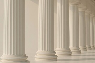 Obraz premium Sunlit Classical Columns, White Hallway, Architecture, Background