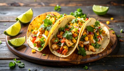 Delicious tacos on a wooden board (1)
