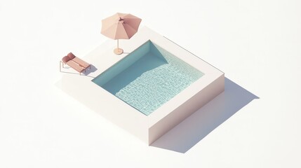 Minimalist Poolside Retreat with Lounge Chair and Umbrella Display