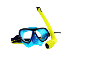 Snorkel mask and tube on a black background for diving recreation