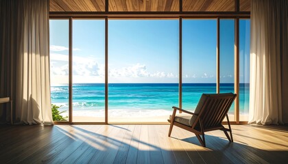 Fototapeta premium Coastal living room with ocean view