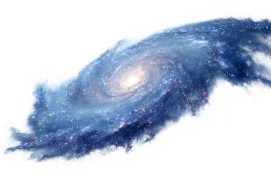 Vibrant blue nebula swirls around a bright galactic core in deep space isolated on transparent background - Powered by Adobe