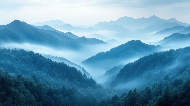 Misty Mountain Ridges at Dawn
