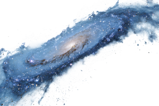 Vast cosmic swirl of blue nebula and stars celestial phenomenon explored isolated on transparent background