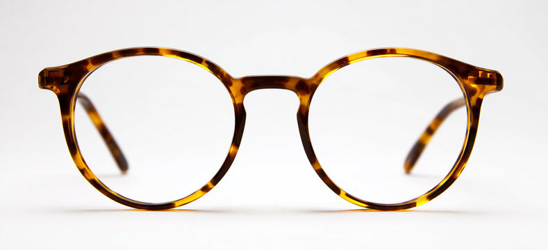 Round tortoiseshell pattern eyeglasses on a white background Keywords: eyeglasses, glasses, spectacles