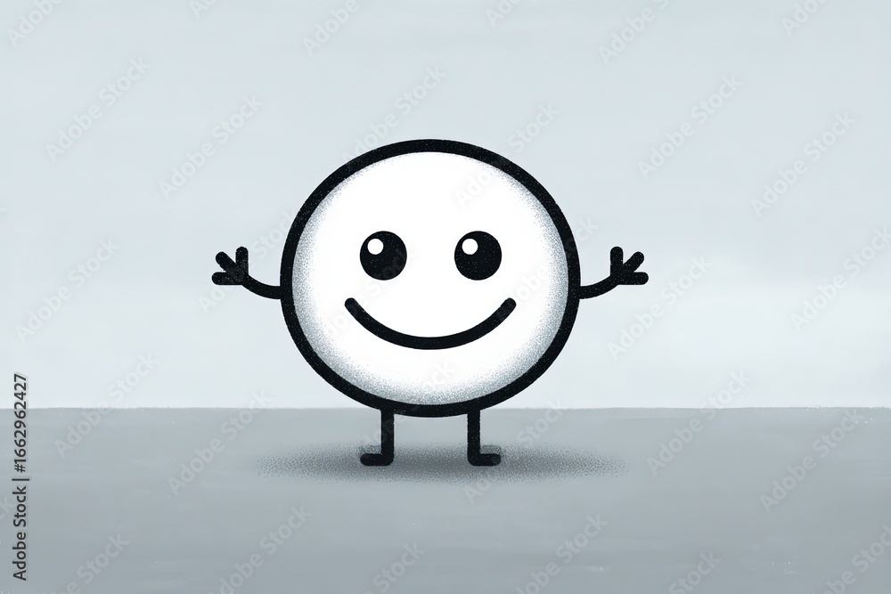 Poster cheerful abstract character expressing happiness and positivity in minimalist design with simple lin