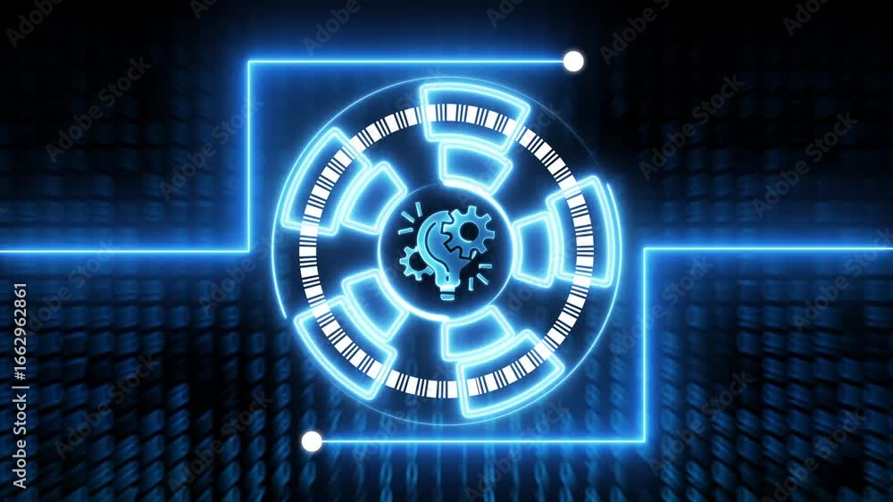 Aufkleber futuristic neon blue digital interface with lightbulb and gear icon and binary code background techn