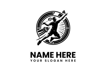 Dynamic Badminton Player Silhouette in Action Serving Shuttlecock with Power.