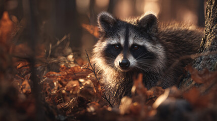 raccoon in autumn