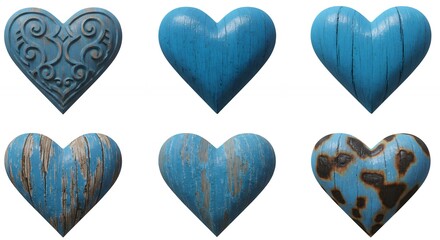 Decorative teal and gray distressed hearts