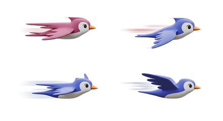 Fototapeta premium Four cartoon birds in flight