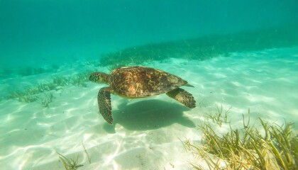 Obraz premium Sea Turtle Swimming in Shallow Water