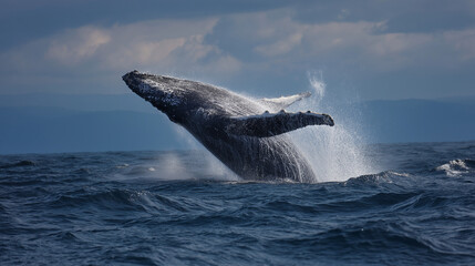 Fototapeta premium humpback whale Breaching Ocean Surface