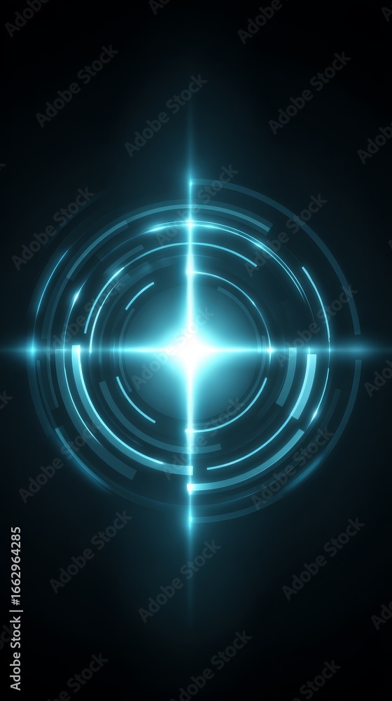 Poster dynamic abstract futuristic background featuring luminous glowing circles and radiant light rays cre