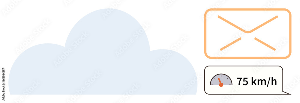 Poster cloud element paired with an email symbol and speedometer highlighting digital communication, cloud 