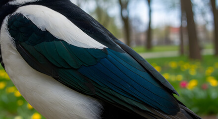 Obraz premium Black and White Magpie with Soft Bokeh Background