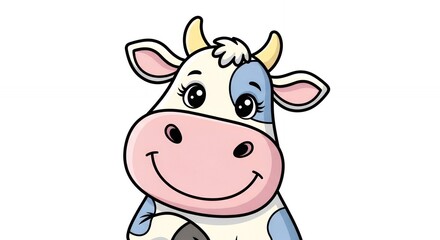 Adorable cartoon cow with a friendly smile perfect for children's books and educational materials