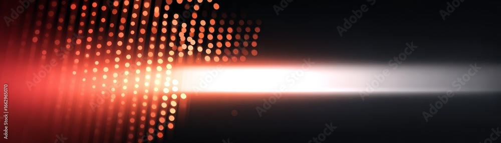 Poster Mysterious crimson illumination glowing intensely through a dark pitch black void creating an atmospheric and abstract visual effect with a vibrant radiant beam of scarlet light.