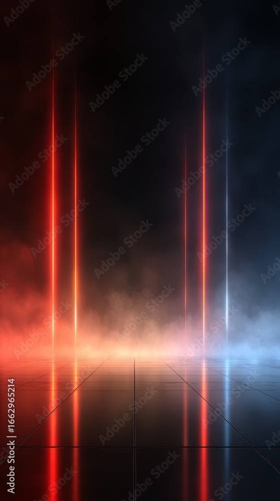 Poster mysterious crimson illumination emanates from the floorboards of a desolate shadowy chamber casting 