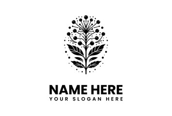 Elegant Black Botanical Design with Berries and Leafy Elements for Branding.