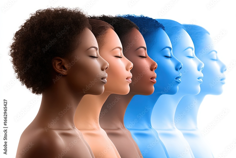 Poster harmonious representation of diverse skin tones showcasing seamless gradient transitions, highlighti