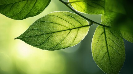 Green leaves against a blurred green background.