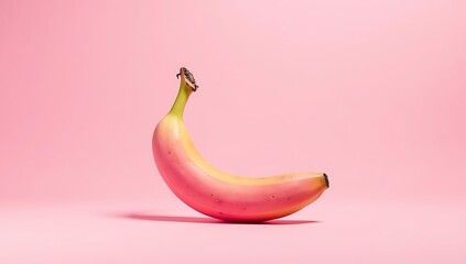 Single Yellow Banana on Vibrant Pink Background in Minimalist Style