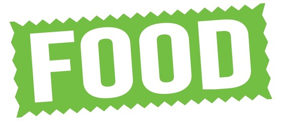 FOOD text written on green stamp sign.