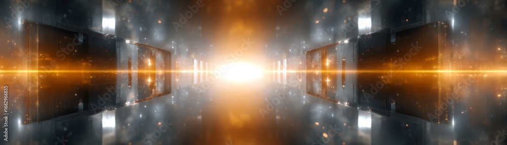 Aufkleber vibrant abstract background featuring glowing neon lights and shimmering particles in dark empty roo