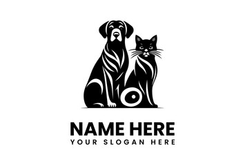 Silhouettes of a Dog and Cat in Artistic Style.