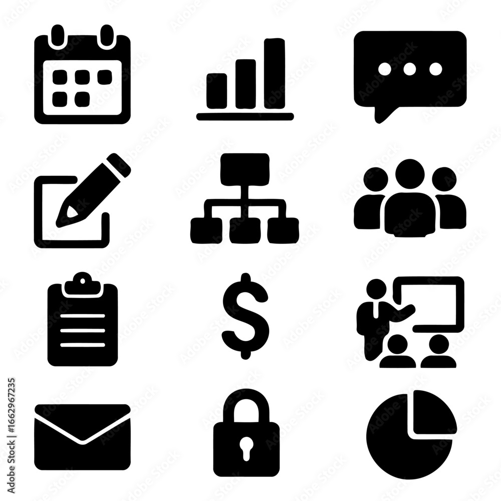 Poster essential business icons set: a comprehensive collection of modern and minimal business icons, desig