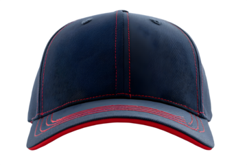 Stylish baseball cap with red trim front view high-quality product photography isolated on transparent background