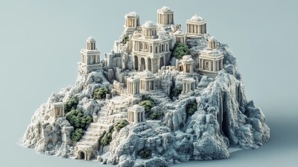 Naklejka premium A 3D representation of an ancient city made of stone and glass, mystical and historical 