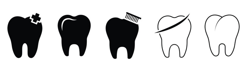 Tooth icon silhouette, dental shape silhouette, tooth vector icon, tooth silhouette vector, Black tooth shape symbol. icons set flat illustration. 