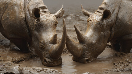 rhinos in mud