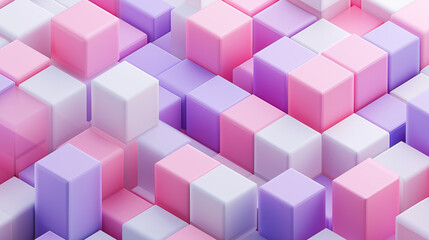 Obraz premium A minimal isometric design featuring a geometric grid of pink and purple cubes arranged in a balanced, modern abstract pattern.
