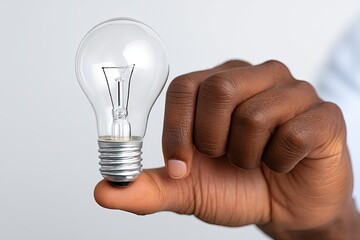 A hand gripping a light bulb in a creative manner symbolizing innovative ideas showcasing potential of human ingenuity and the illumination of thoughts captured with clarity