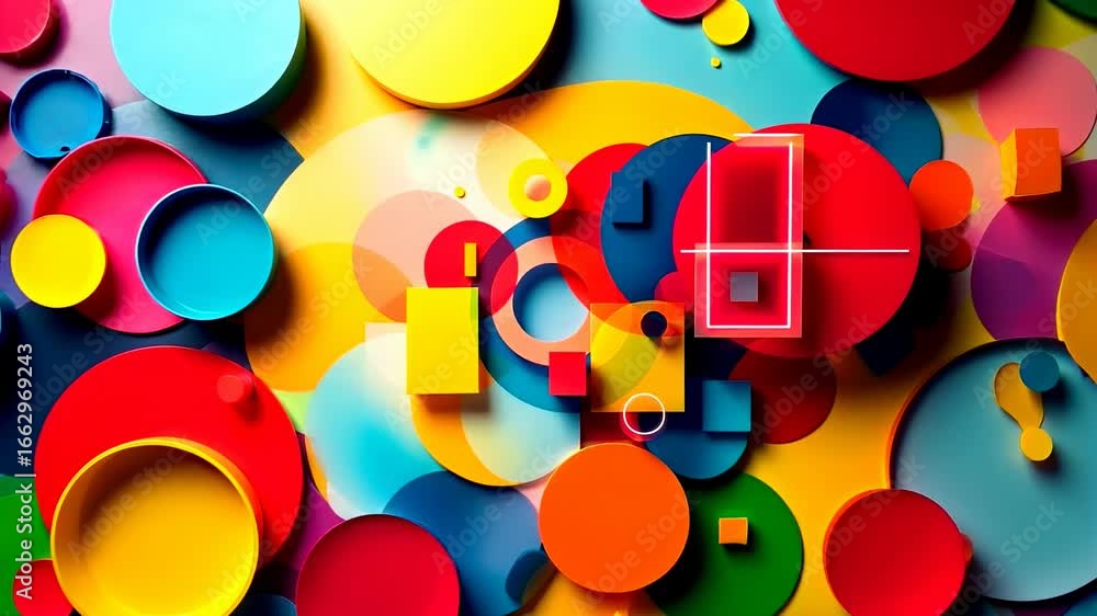 Poster an abstract artwork featuring colorful overlapping geometric shapes, creating a modern and visually 
