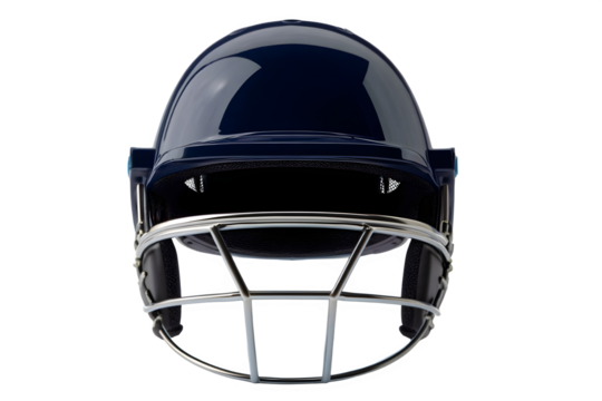 Close-up studio shot of a dark blue football helmet facing forward against a black canvas isolated on transparent background - Powered by Adobe