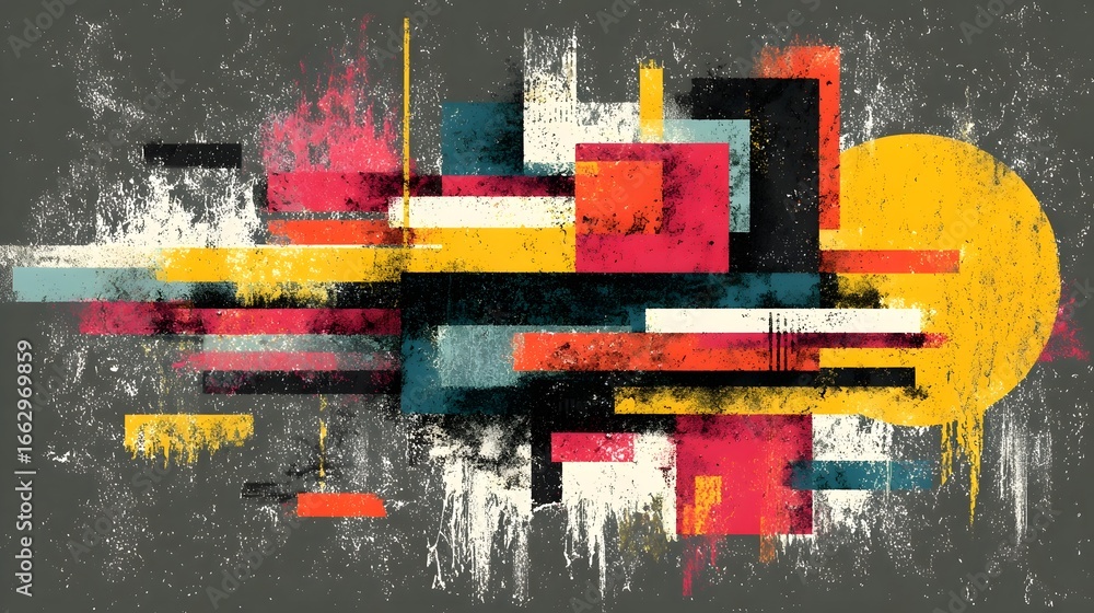 Poster a dynamic and visually striking abstract composition featuring bold geometric shapes vibrant colors 
